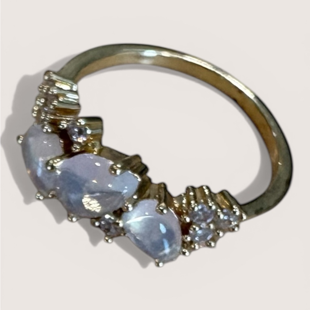Celestial Moonstone Ring – Delicate Gold Stackable Band - Picture 2 of 5